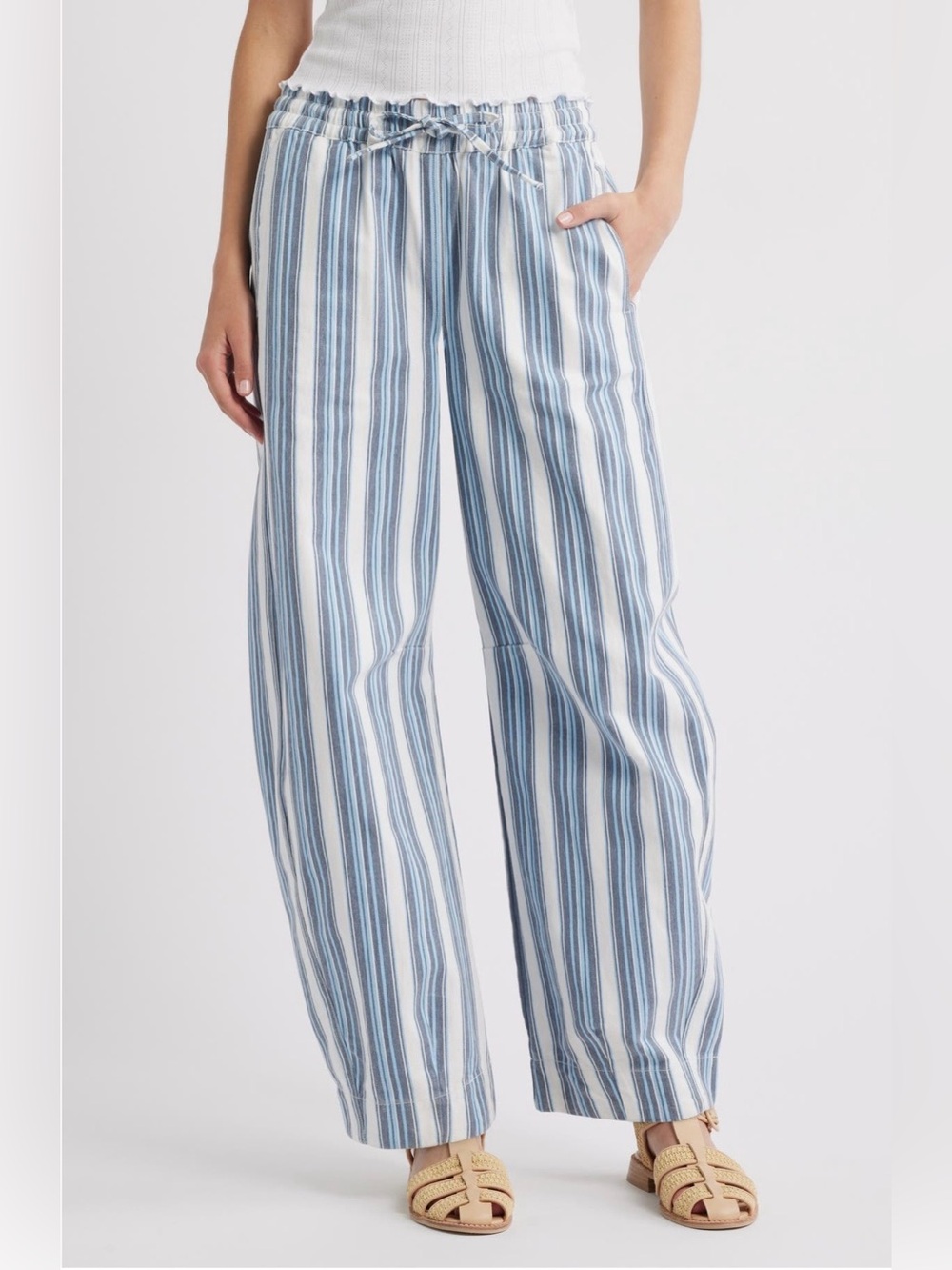 Free People Damson Madder Felix Stripe 💯Organic Cotton Drawstring Jeans NWT